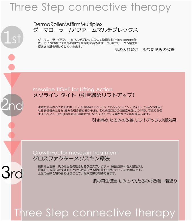 3ステップセラピーでは、肌状態に合わせてオーダーメイド治療を行います。 3ステップセラピーでは、肌状態に合わせてオーダーメイド治療を行います。